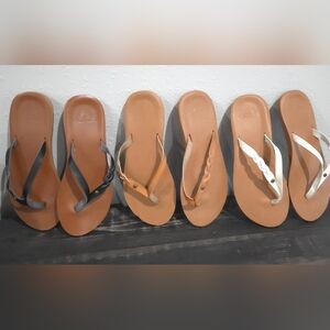 ROXY BRAIDED LEATHER FLIP FLOPS LOT OF 3 BLACK TAN WHITE GUC 7.5